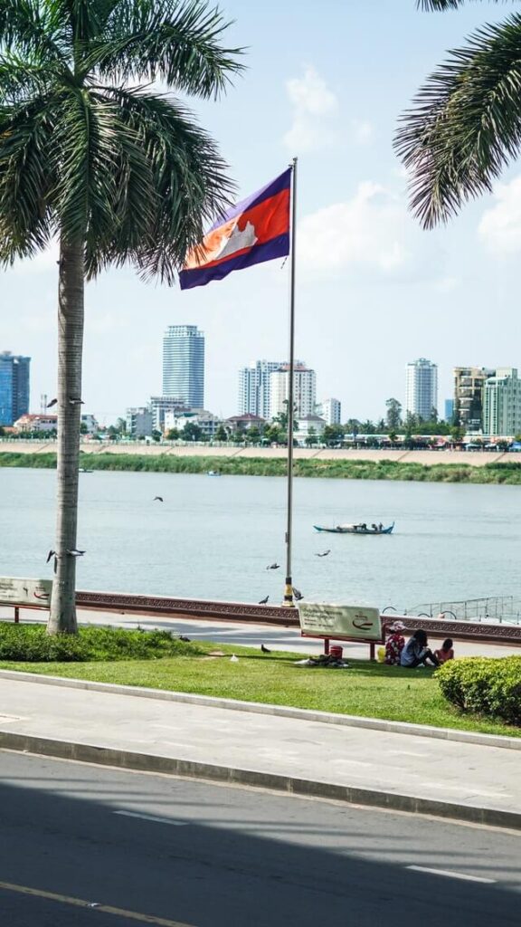 The Cambodia flag flying in Phnom Penh